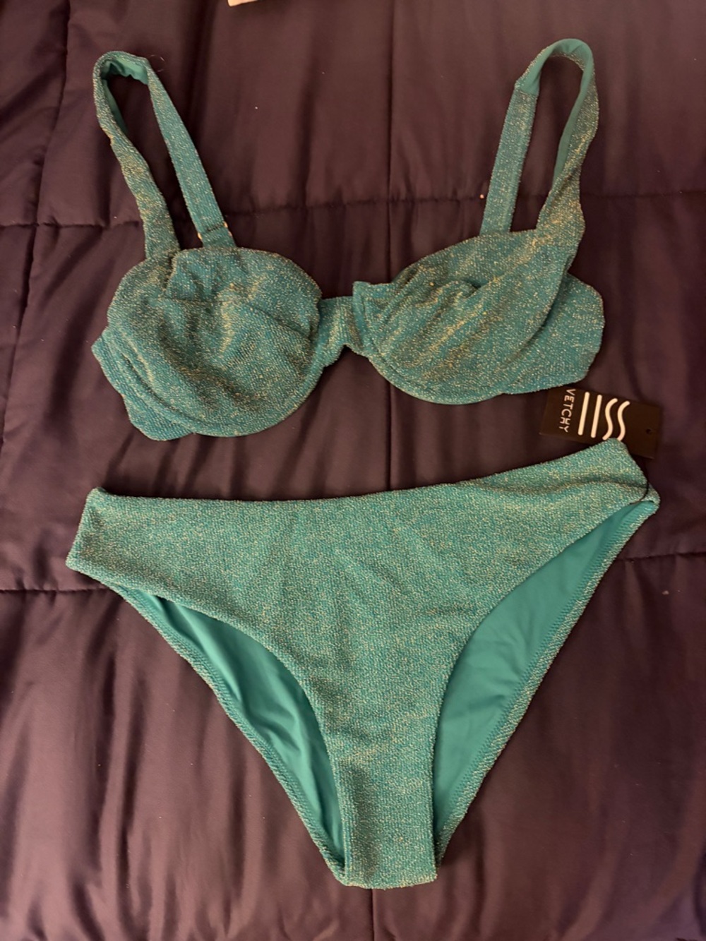 Vetchy Teal Glitter Underwire Bikini Top & Classic Bottom